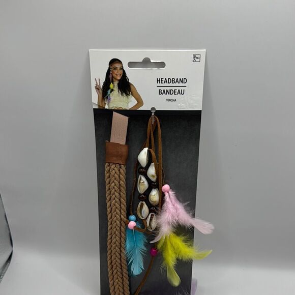 Brown and Multicolor Feather Headband - Picture 4 of 5